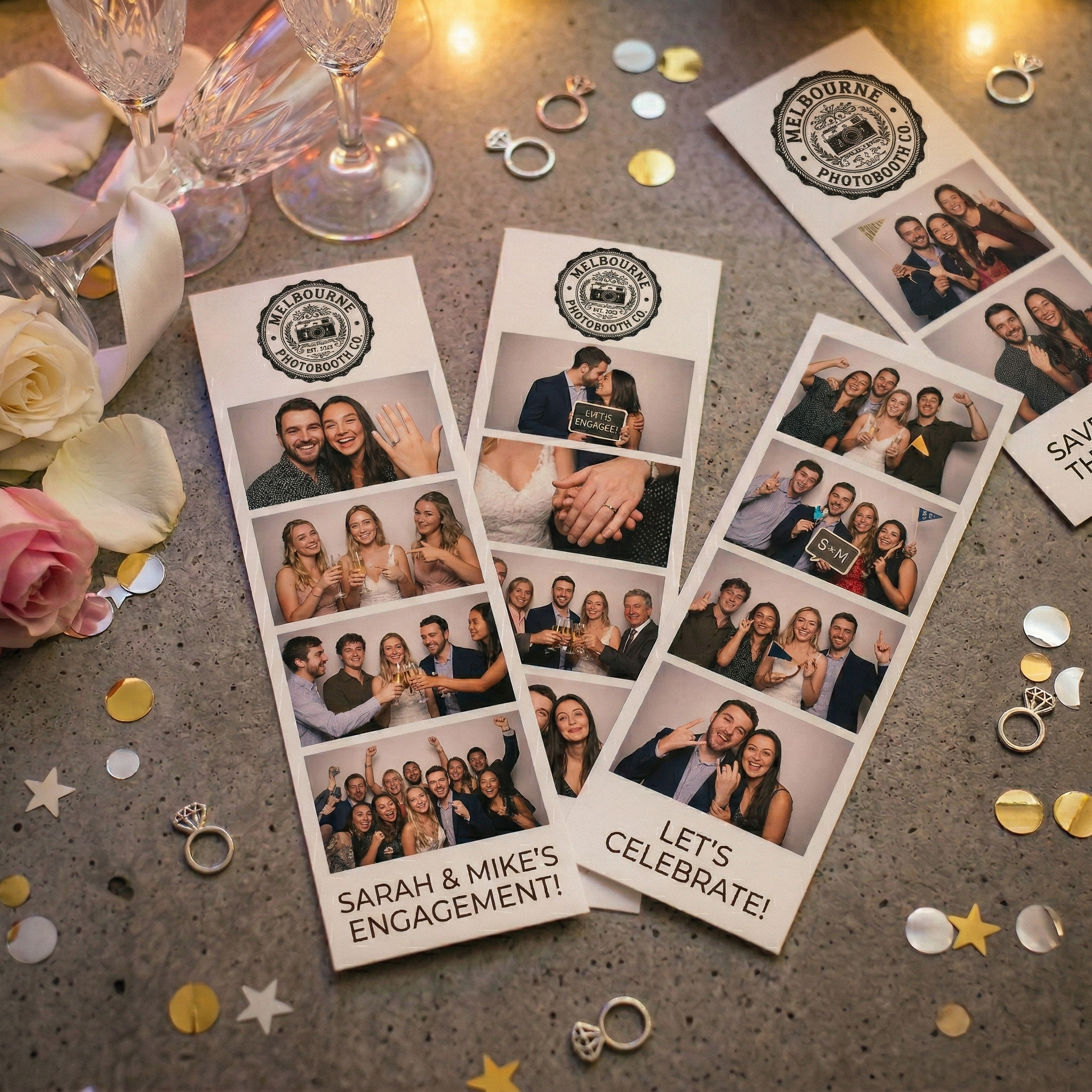 Engagement party photo booth strips