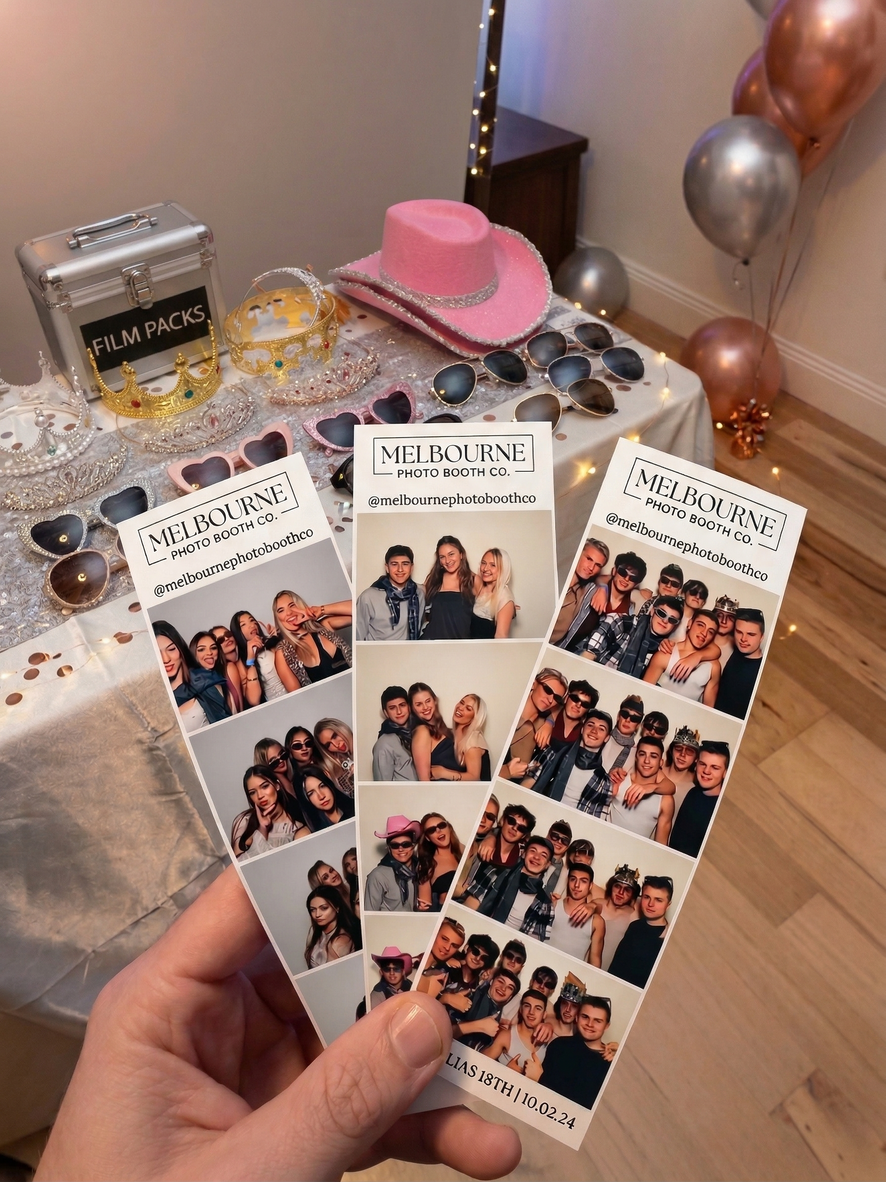Photo booth strips from a birthday party
