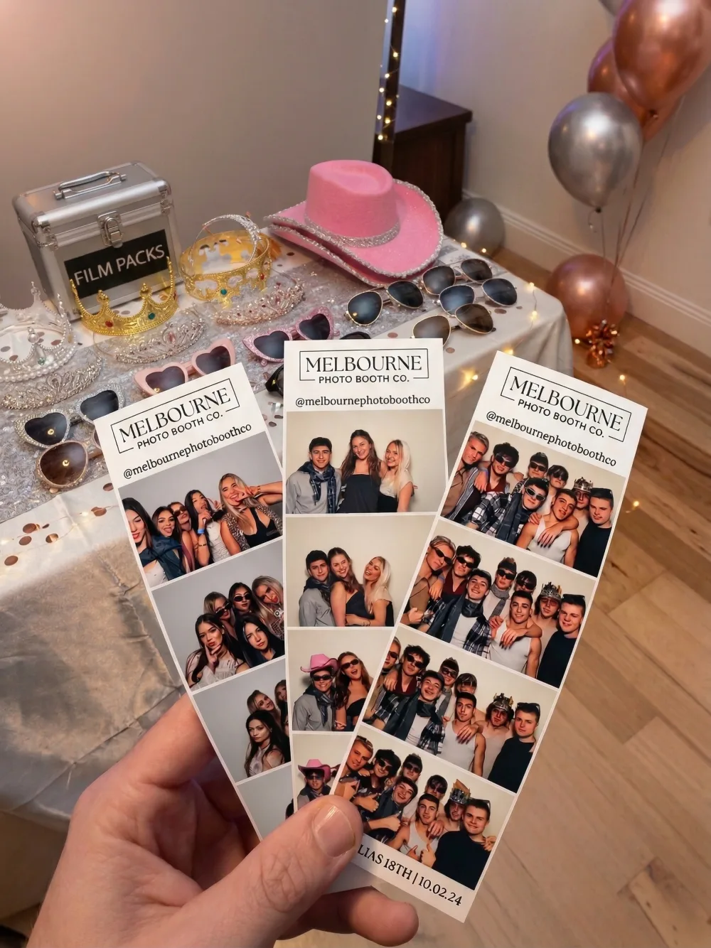 Birthday party photo booth hire Melbourne with printed photo strips